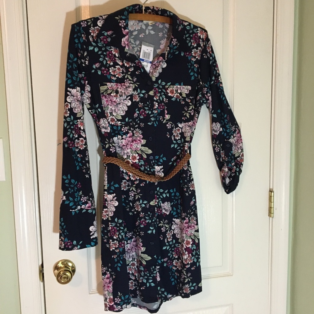 NEW Belted Long Sleeve Shirt Dress - Picture 3 of 8